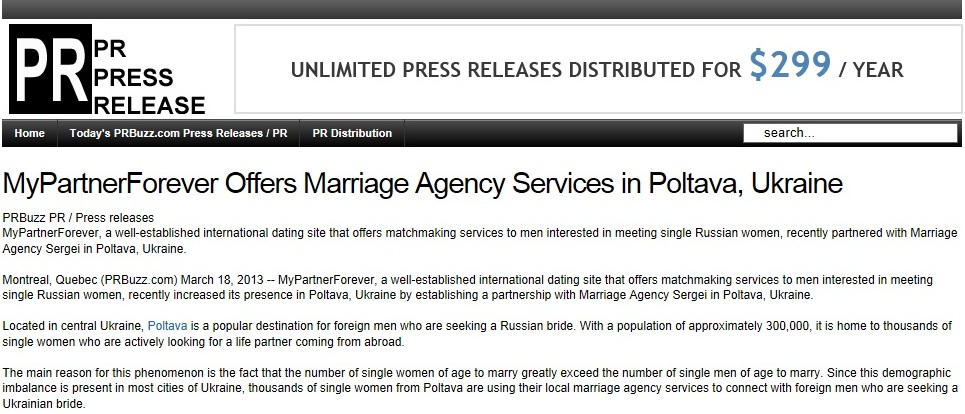 MyPartnerForever Offers Marriage Agency Services in Poltava, Ukraine