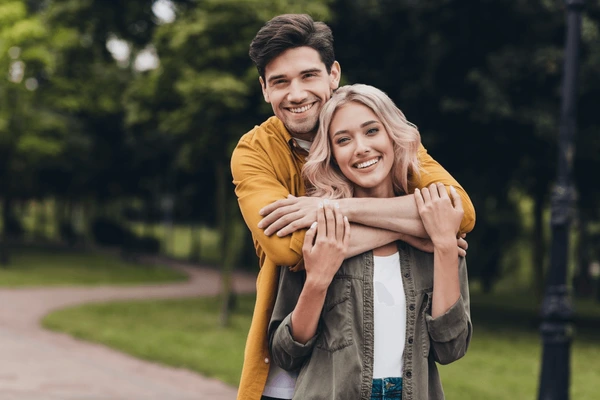 Smiling couple outdoors